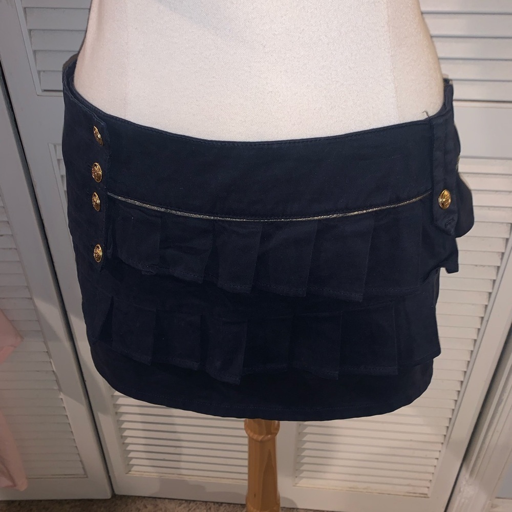 Bershka Box Pleated Cargo Navy Blue With Gold Buttons Micro Mini Skirt 8 Us — image 3 of 8